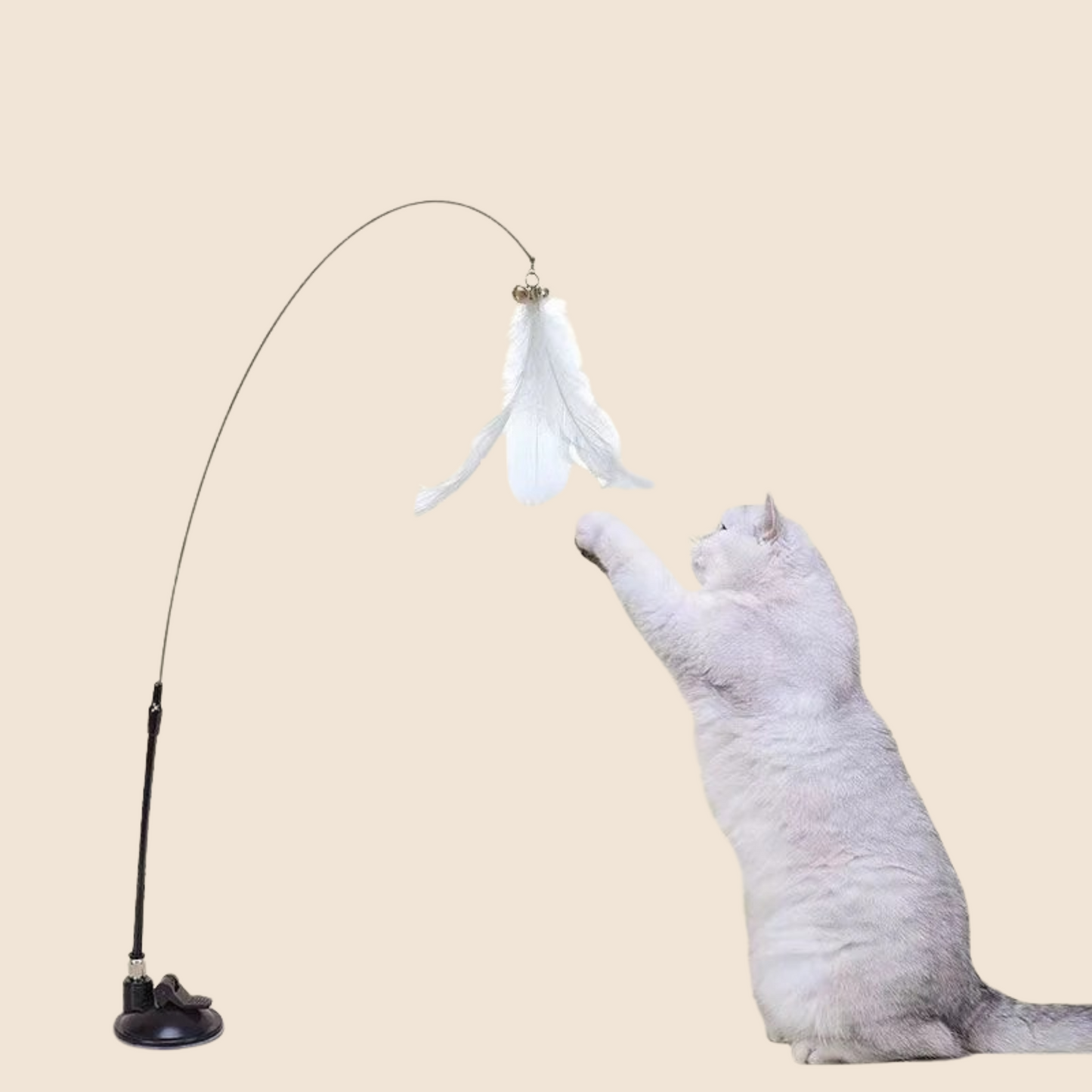 PouncePlay™ Hands-Free Cat Wand – Suction Cup Teaser Toy with Feathers & Bird