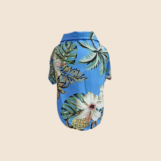 AlohaPaws™ Hawaiian Pet Polo – Floral Summer Shirt for Dogs & Cool Cats 🌺🌴 Coconut Palm (blue)